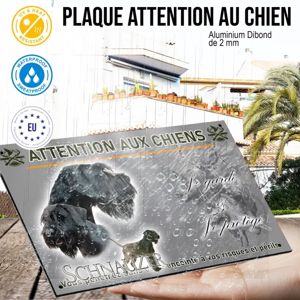 Panneau Trois Schnauzers avec un texte en dessous.