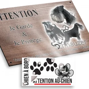 Plaque attention au chien Trois Schnauzers en différentes positions
