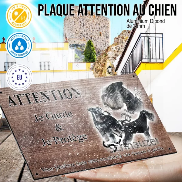 Panneau attention au chien Trois Schnauzers en différentes positions