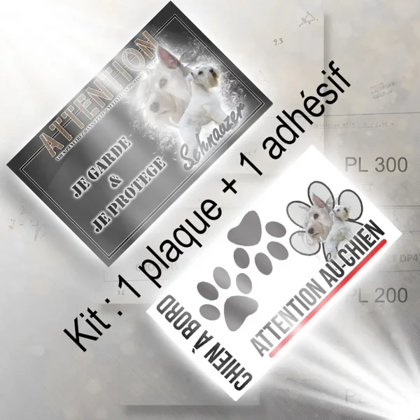 Plaque chien de chasse Deux Schnauzers blancs sur fond graphique noir