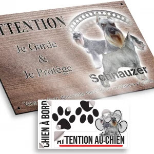Plaque attention au chien Trois Schnauzers en différents angles et poses