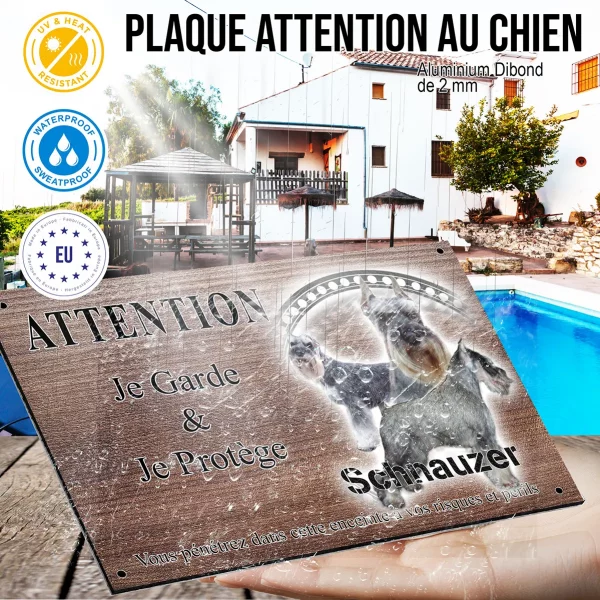 Panneau attention au chien Trois Schnauzers en différents angles et poses
