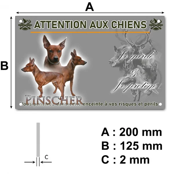 Panneau Trois Pinschers en différentes poses sur fond noir.