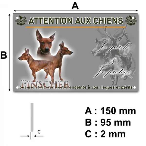 Plaque Trois Pinschers en différentes poses sur fond noir.