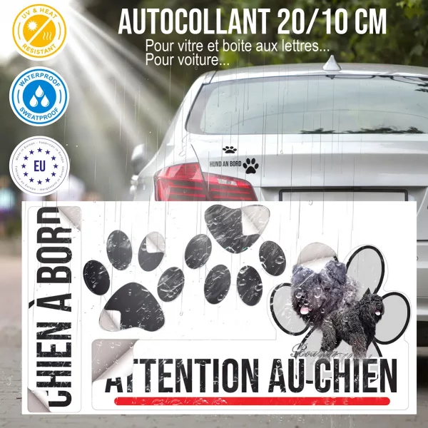 Plaque chien de garde Bouvier des Flandres avec un fond flou