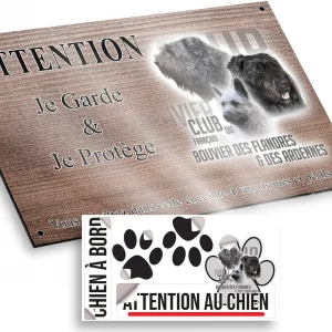 Plaque attention au chien Trois Bouvier des Flandres et des Ardennes en portrait