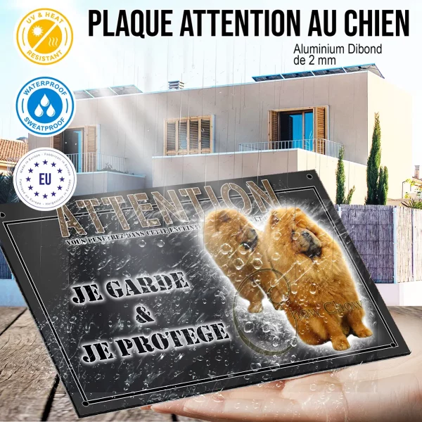 Panneau chien de garde Deux chiens Chow Chow avec une fourrure dense et dorée