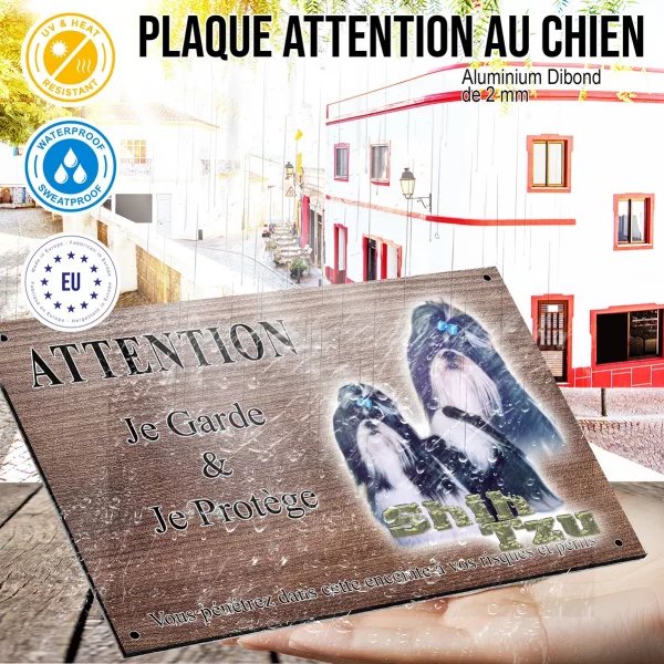 Panneau attention au chien Image de Shih Tzu avec des rubans dans les cheveux