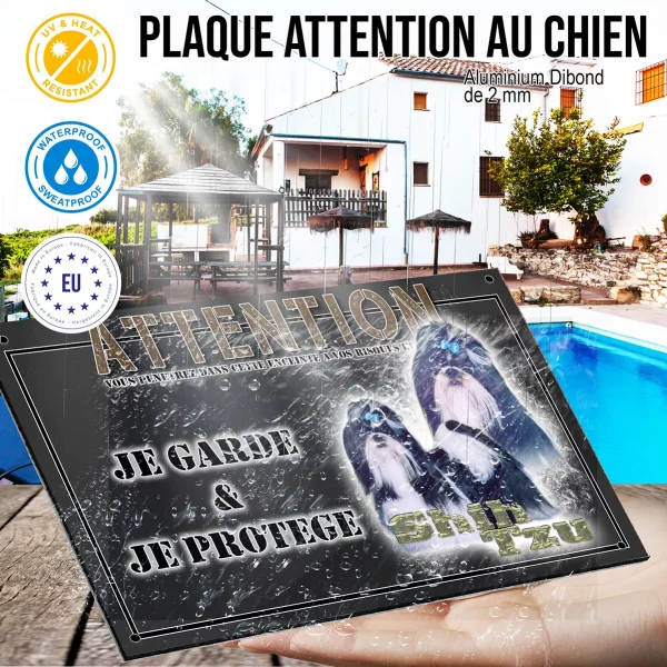 Panneau chien de garde Image de Shih Tzu avec des rubans dans les cheveux