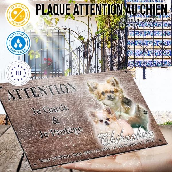 Panneau attention au chien Collage de plusieurs Chihuahuas aux pelages variés