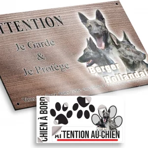 Plaque attention au chien Trois chiens Berger Hollandais en gros plan