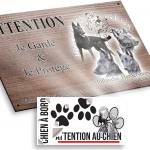Plaque attention au chien 3 chiens Bergers Hollandais et un en entier