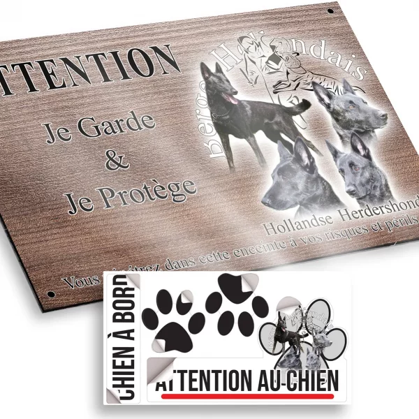 Plaque attention au chien 3 chiens Bergers Hollandais et un en entier