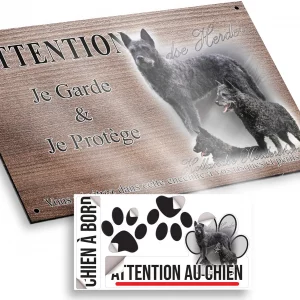 Plaque attention au chien Trois Hollandsche Herdershond sur fond artistique