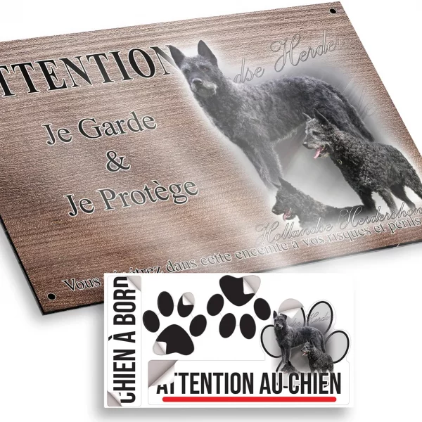 Plaque attention au chien Trois Hollandsche Herdershond sur fond artistique