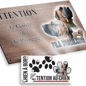Plaque attention au chien Deux têtes et un chien entier Fila Brasileiro