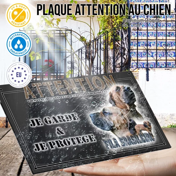 Panneau chien de garde Deux têtes et un chien entier Fila Brasileiro