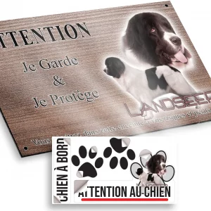 Plaque attention au chien Deux chiens Landseer en pose