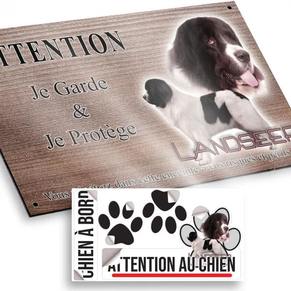 Plaque attention au chien Deux chiens Landseer en pose