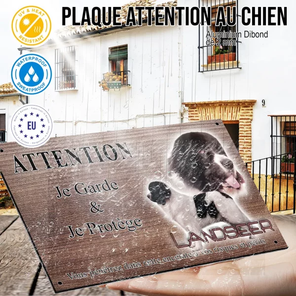 Panneau attention au chien Deux chiens Landseer en pose