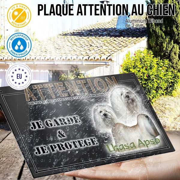 Panneau chien de garde Trois Lhasa Apso avec de longs poils blancs