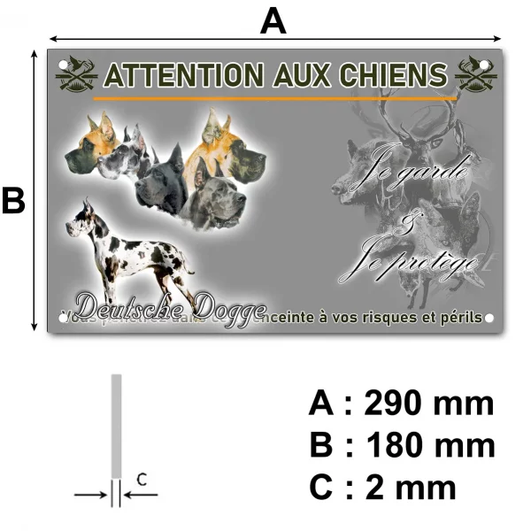 Pancarte Illustrations de différentes têtes et un chien entier de Deutsche Dogge.