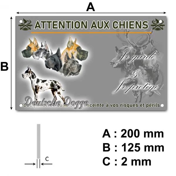 Panneau Illustrations de différentes têtes et un chien entier de Deutsche Dogge.