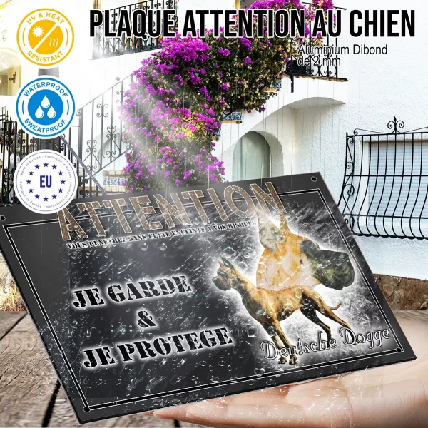 Panneau chien de garde Deutsche Dogge avec tête en arrière plan