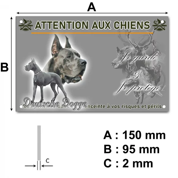 Plaque Deutsche Dogge illustrée en noir et blanc avec texte