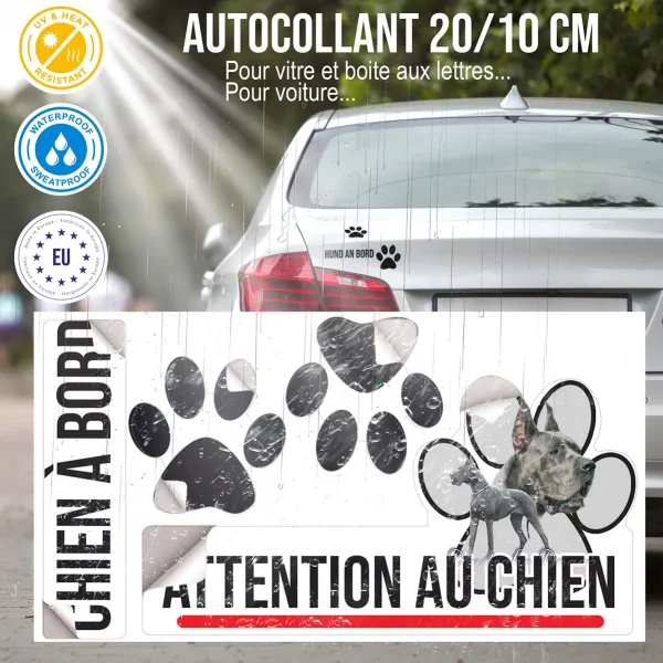 Plaque chien de garde Deutsche Dogge illustrée en noir et blanc avec texte