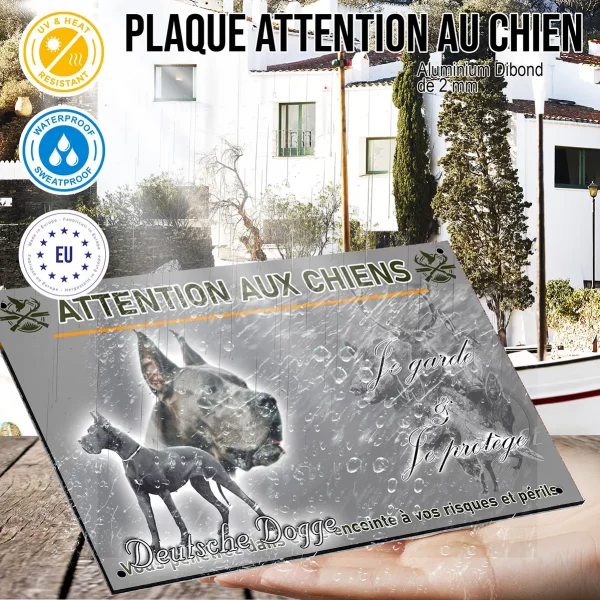 Panneau Deutsche Dogge illustrée en noir et blanc avec texte