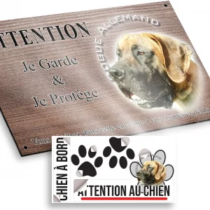 Plaque attention au chien Dogue Allemand avec fond en couleur vive
