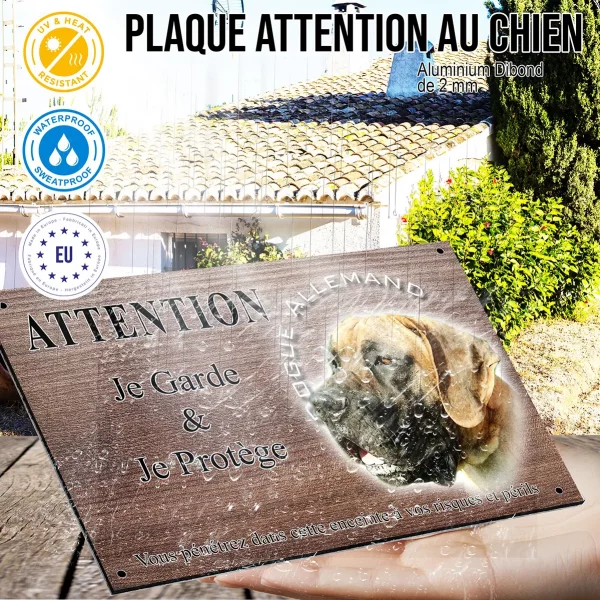 Panneau attention au chien Dogue Allemand avec fond en couleur vive