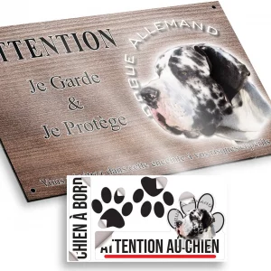 Plaque attention au chien Portrait d'un Dogue Allemand