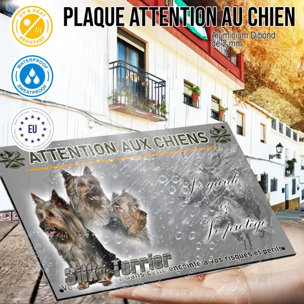 Panneau Trois Silky Terriers avec des sourires joyeux