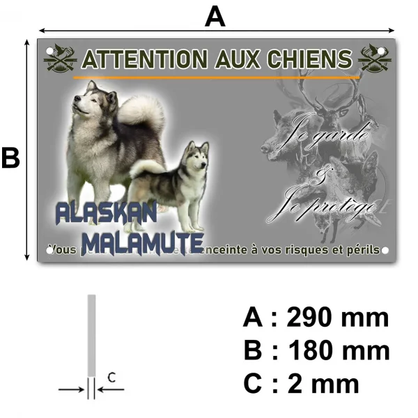 Pancarte Deux Alaskan Malamutes sur fond transparent avec texte.