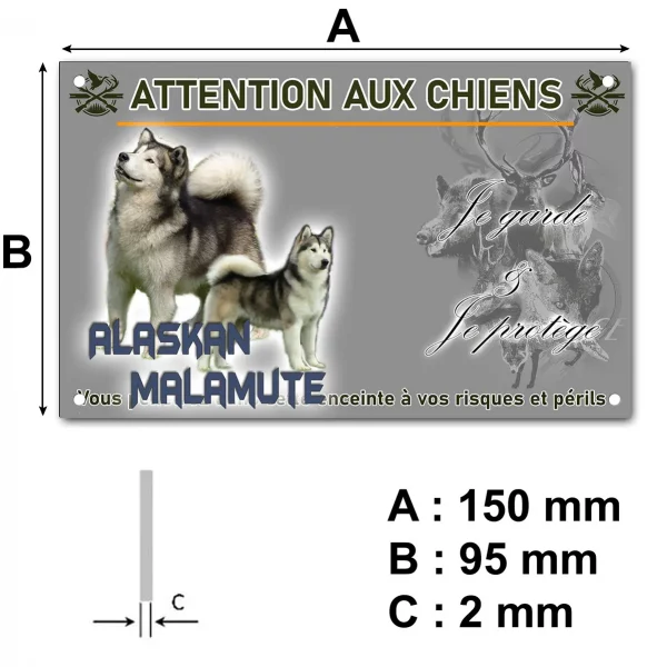 Plaque Deux Alaskan Malamutes sur fond transparent avec texte.