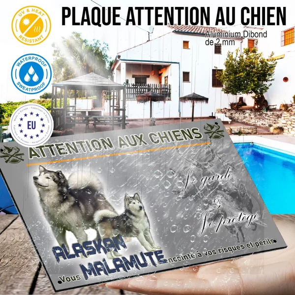 Panneau Deux Alaskan Malamutes sur fond transparent avec texte.
