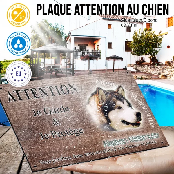 Panneau attention au chien Alaskan Malamute avec texte artistique