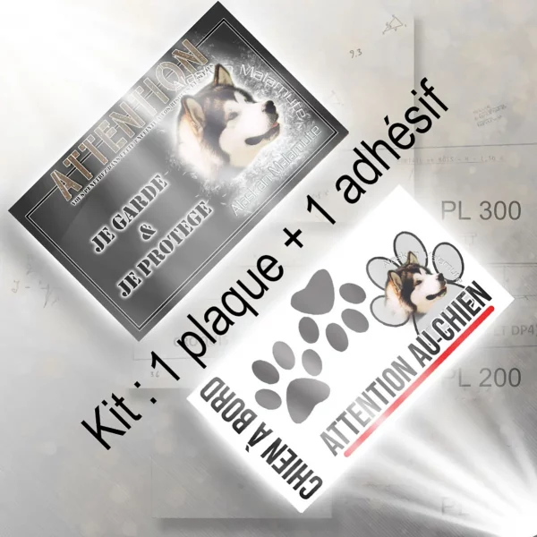 Plaque chien de chasse Alaskan Malamute avec texte artistique
