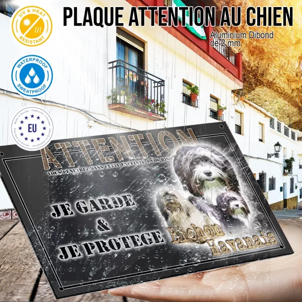 Panneau chien de garde Trois Bichons Havanais sur fond coloré
