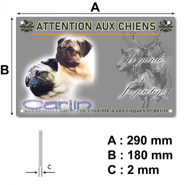 Pancarte Deux Carlins avec des expressions différentes sur fond coloré