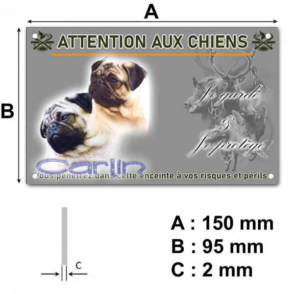 Plaque Deux Carlins avec des expressions différentes sur fond coloré