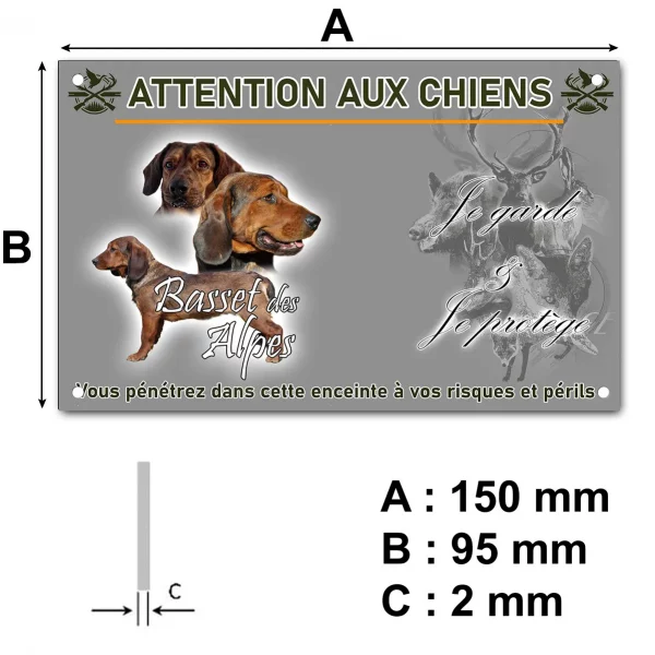 Plaque Basset des Alpes avec trois chiens en différents angles