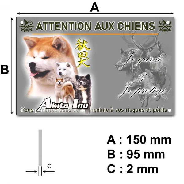 Plaque 4 chiens Akita Inu avec différentes couleurs de pelage