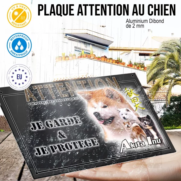 Panneau chien de garde 4 chiens Akita Inu avec différentes couleurs de pelage