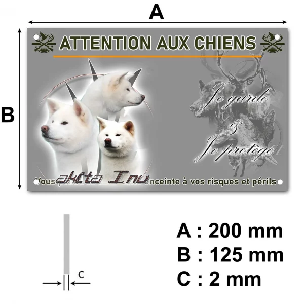 Panneau Trois Akita Inu sur fond stylisé avec texte
