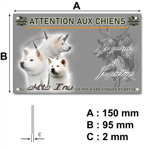 Plaque Trois Akita Inu sur fond stylisé avec texte