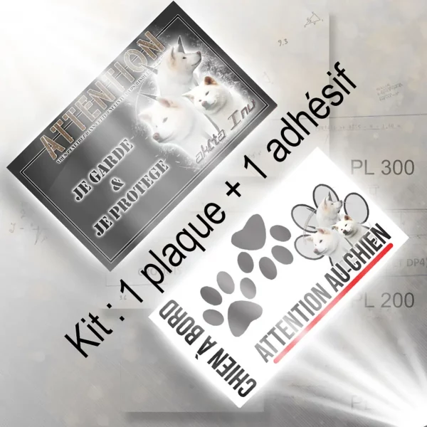 Plaque chien de chasse Trois Akita Inu sur fond stylisé avec texte