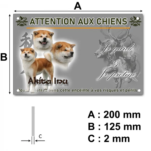 Panneau Akita Inu montrant trois angles différents de son visage